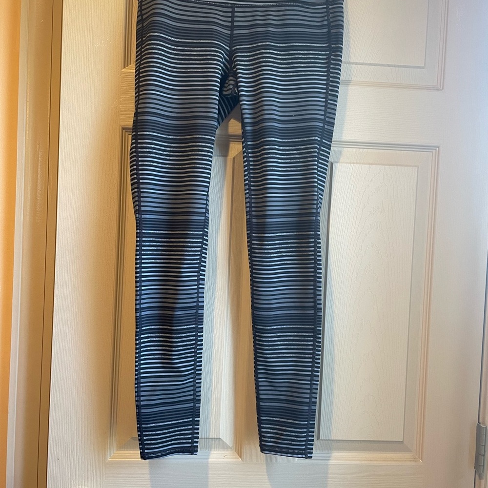 Athleta Striped Athletic Pants - Black and Gray, Size Medium